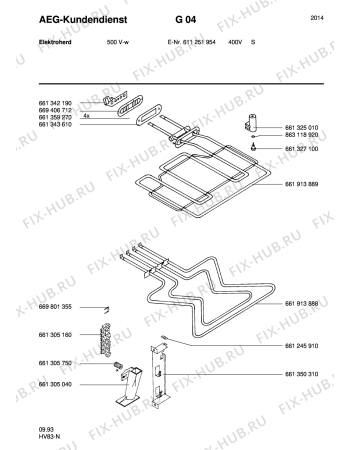 Взрыв-схема плиты (духовки) Aeg 500V-W S 400V - Схема узла Section4